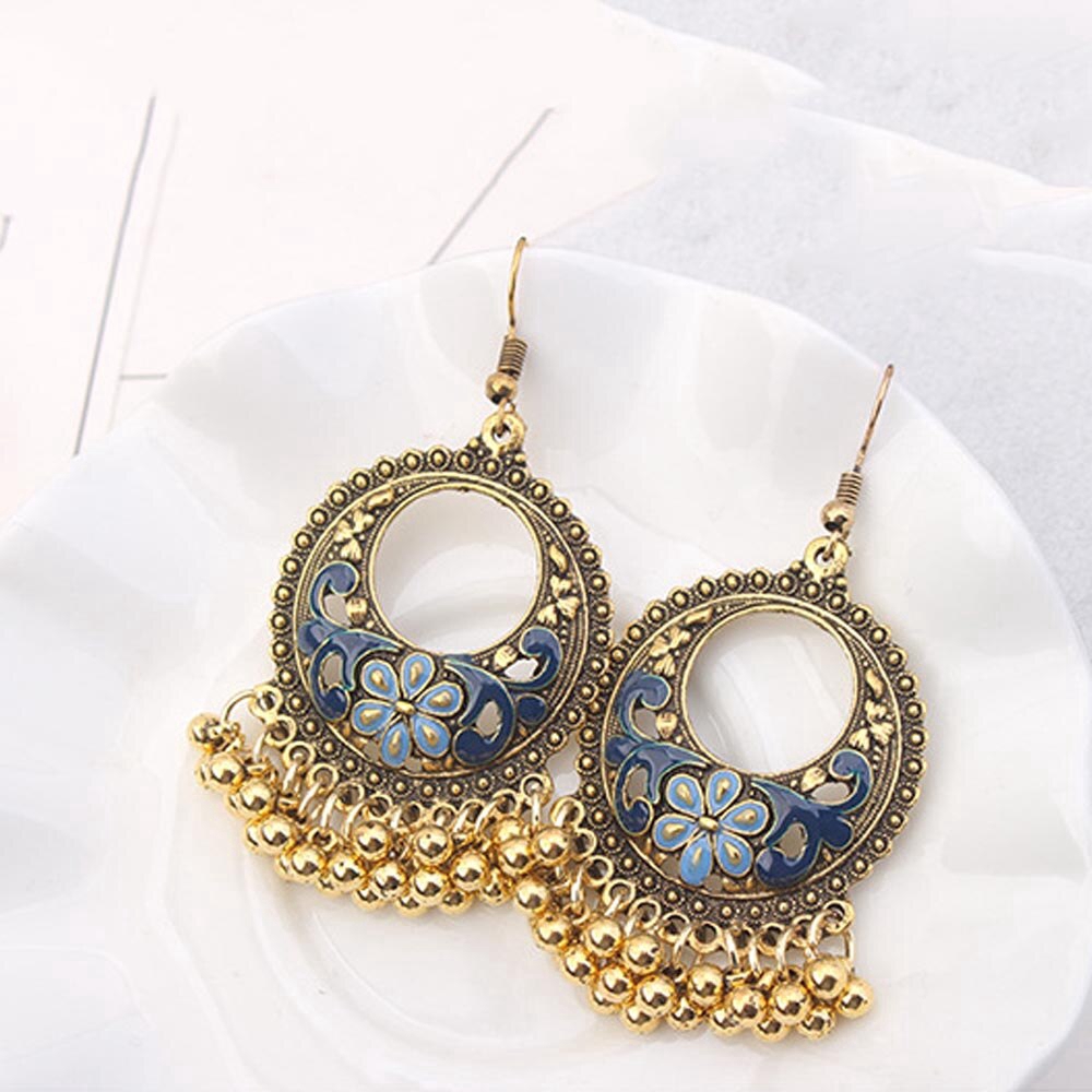 Anting Kait Gantung Plating Gold Desain Ukiranrumbai Gaya Vintageetnikbohoantikindian Untuk Wanita