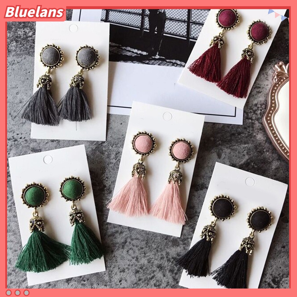 Bluelans Anting Stud Rumbai Bentuk Bulat Gaya Vintage Untuk Wanita