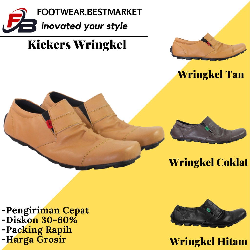 [ BISA COD ] Promo Sepatu Kickers Wringkle Rample Zipper Moccasin Semi Kulit - Elegant - Murah [COD]