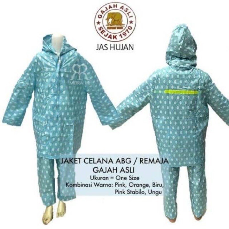 Jas Hujan Stelan Remaja Polkadot ABG Jaket Celana Setelan merk Gajah Elephant Brand