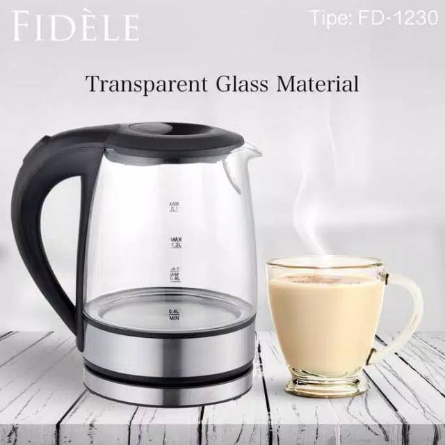 Jual Teko Listrik Kettle Listrik Fidele Pemanas Air Kaca Premium 12 L Teko Listrik Kaca 0116