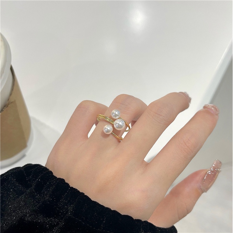 Cincin Jari Telunjuk Model Silang Aksen Mutiara Gaya Retro Korea Untuk Wanita