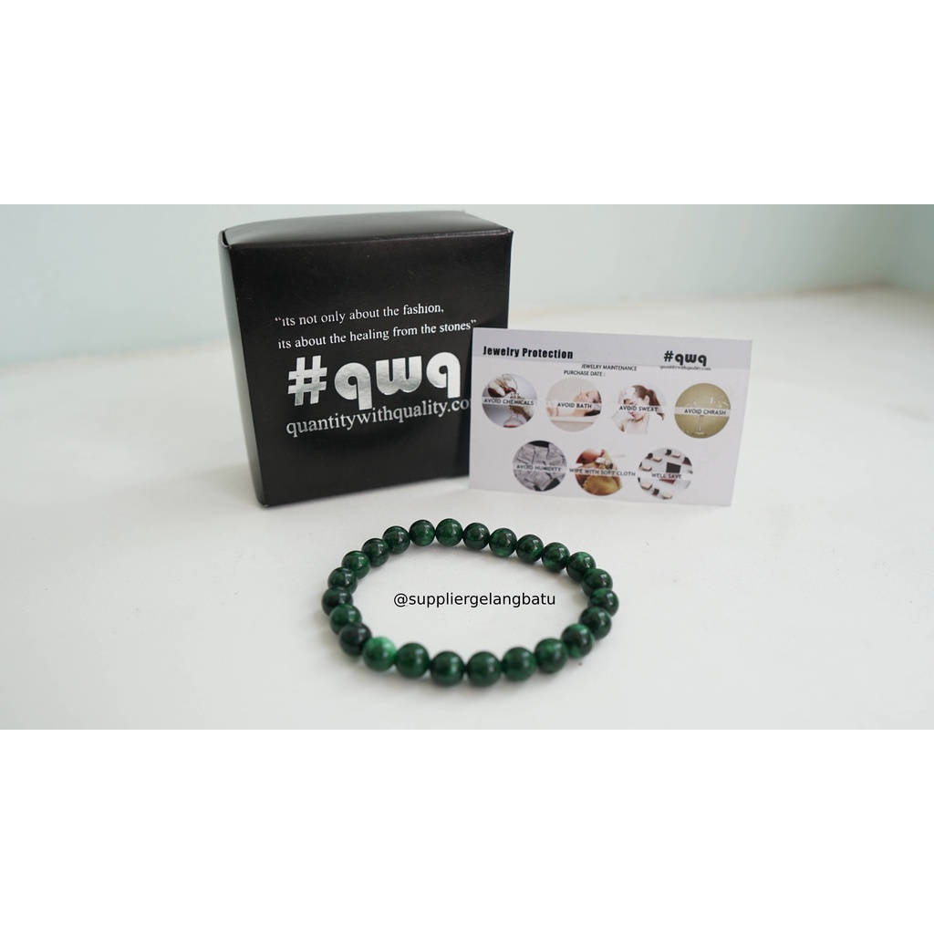 gelang batu GIOK BURMA 8mm serat tiger eye premium hijau termasuk BOX