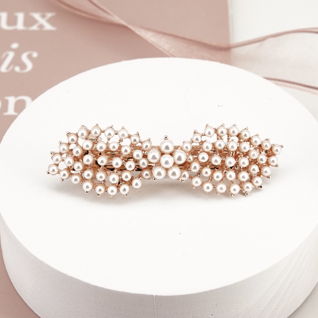 Jepit Rambut Bentuk Pita Bahan alloy Aksen Mutiara Kristal Gaya retro Korea Untuk Aksesoris Hiasan Kepala