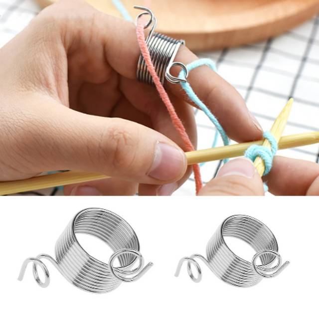 2 Szie BaiJ Yarn Guide Knitting Thimble,4 Pack Stainless Steel Handy Knitting Sweater Finger Coil Tool Knitting Needle Thimble for Knitting Crafts Sewing Accessories Silver 
