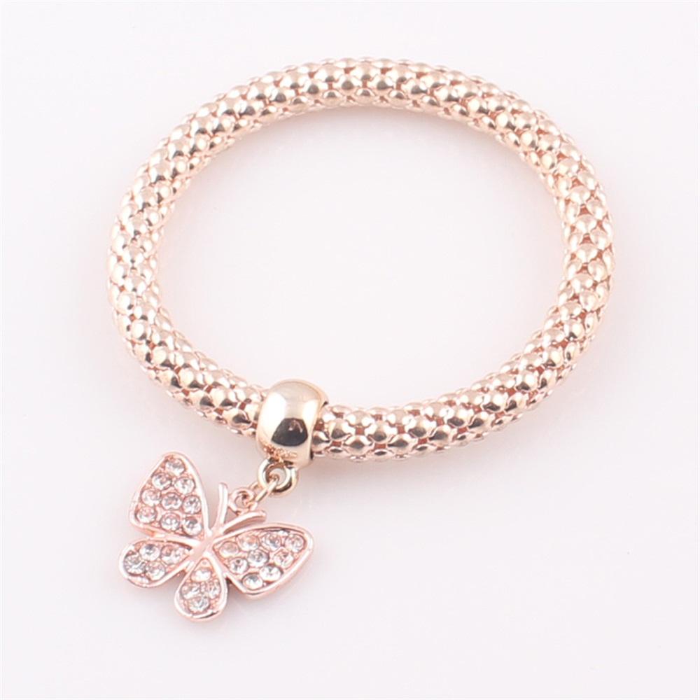 Preva 3Pcs /set Multilayer Charm Gelang Fashion Perak Emas Rose Gold Chic Kupu/ Liontin Hati