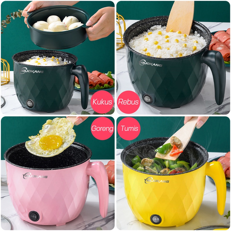 Goojodoq Panci Listrik Serbaguna 1.8L- Electric Cooking Pot Electric Frypan Panci Listrik Portable Fry Pan