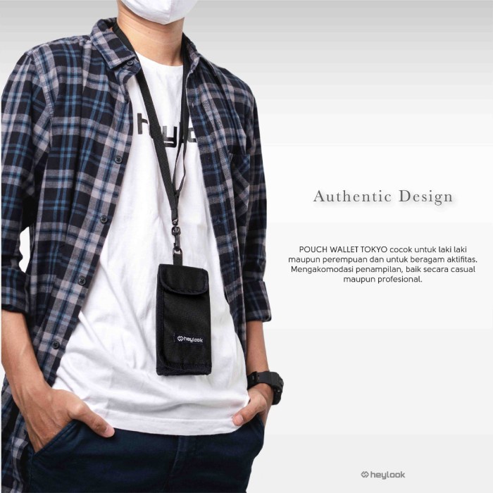 NEW Tas kalung hp mini selempang gantung leher panjang hanging wallet pria - Hitam