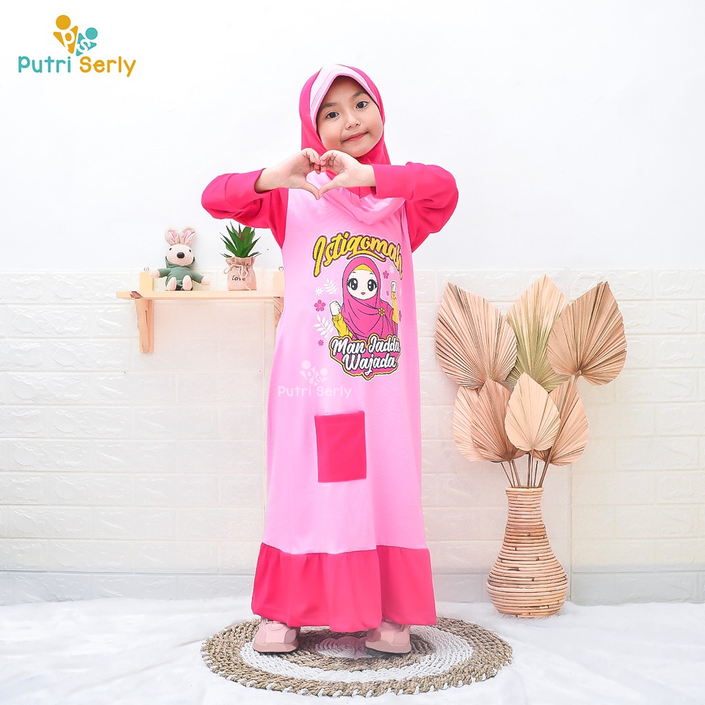 Gamis Anak Lucu Sablon Dakwah Combed 20s GAMIS ANAK 1 Set Kerudung