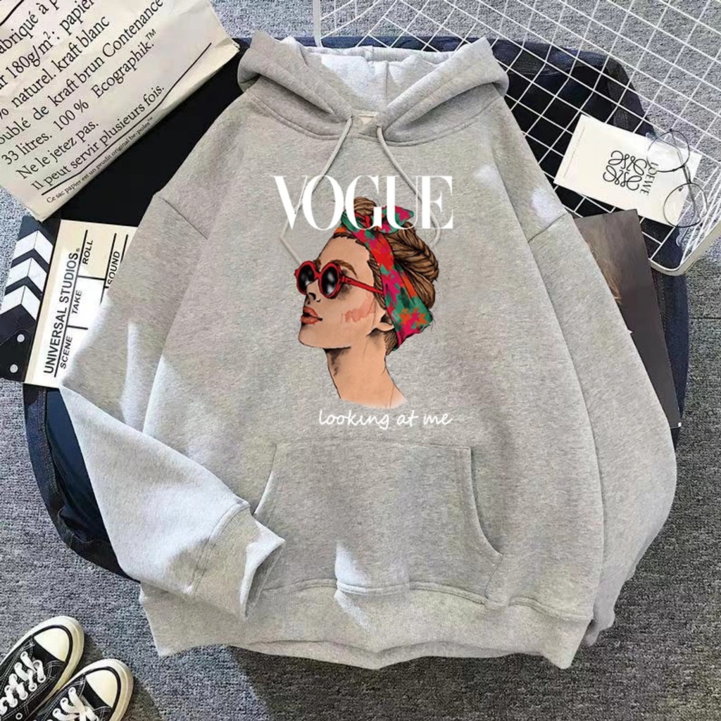 Hoodie Wanita Gambar Vogue Oversize Korean Style Sweater Murah Tebal Xxl Kekinian Lilac Bisa Cod