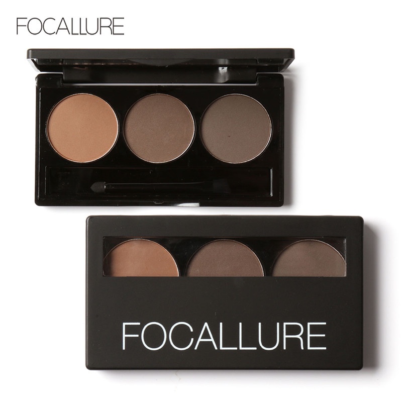 FOCALLURE 3-Warna Eyebrow Powder with Free Brushes (BPOM &amp; 100% ORI )