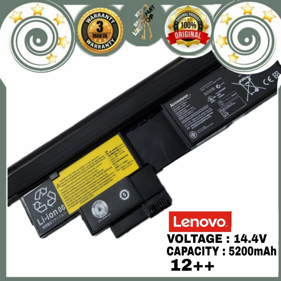 Baterai Batre Battery Laptop IBM Lenovo ThinkPad X200 X201 Tablet X200T 43R9257 42T4658 14.4V 5200mAh 12++ Original 8 cell