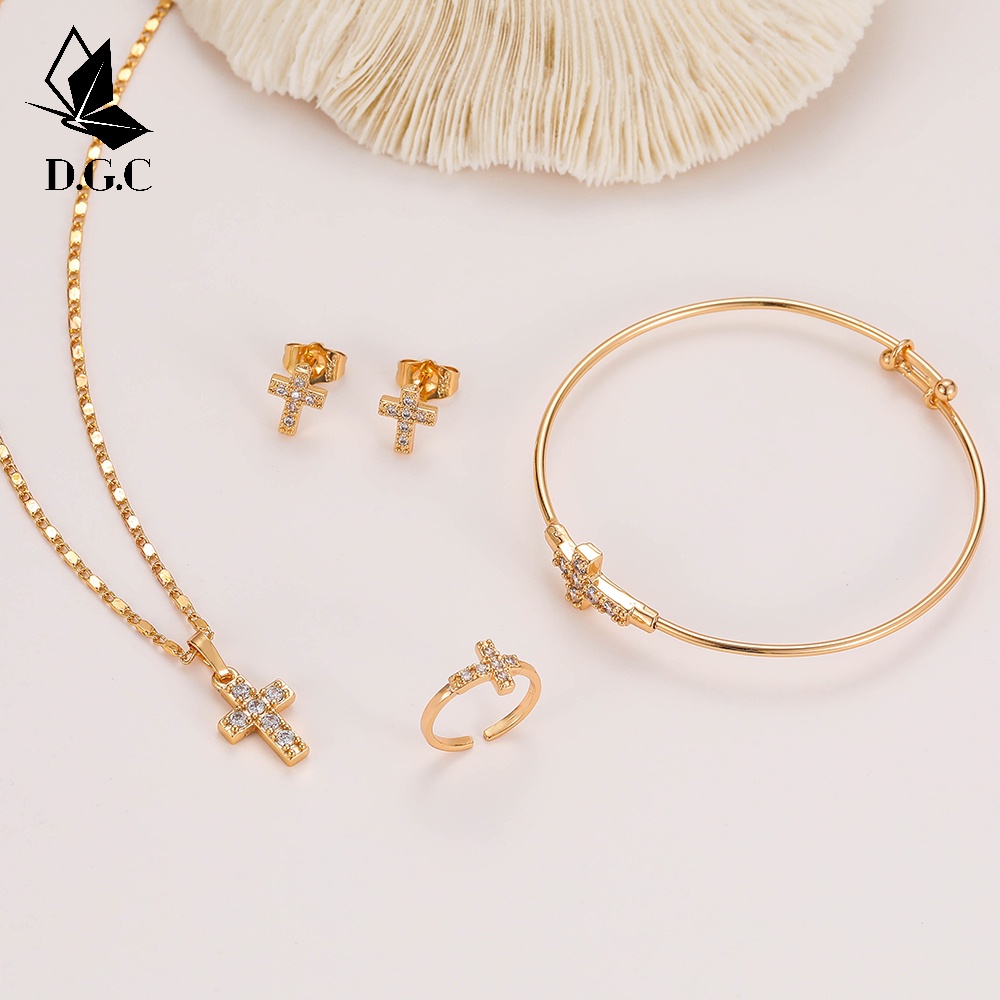 ♥D.G.C✨Titanium Set Perhiasan Anak Perempuan Satu Set Gelang Cincin Anting Dan Kalung D444