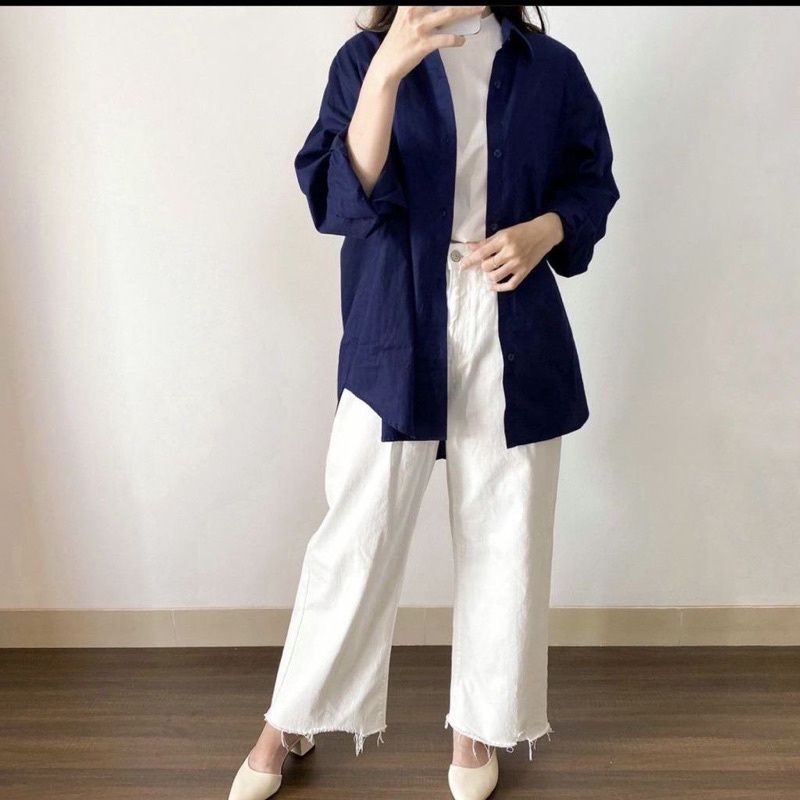 KEMAJA WANITA OVERSIZE LINEN LENGAN PANJANG PREMIUM