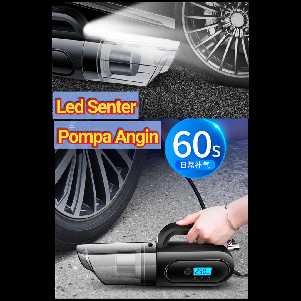 4in1 Vacuum Cleaner Mobil Portable Vacum Vakum Penyedot Debu + Pompa Angin Layar LED Digital