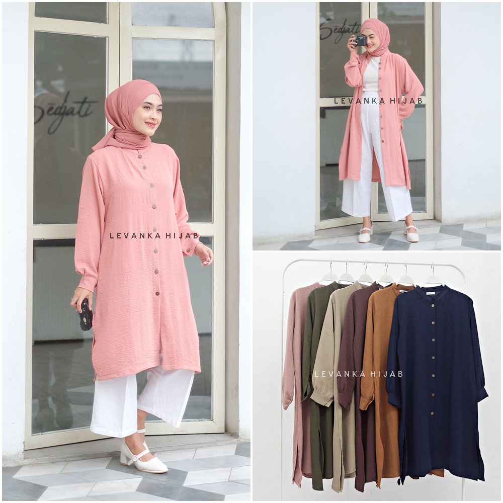 TERBARU ! Atasan Tunik Wanita atau Kemeja Wanita Model Tunik Bahan Crinkle