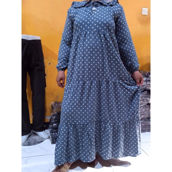 [COD] Gamis Dress Marsya Polkadot Bahan Rayon Tebal Terlaris