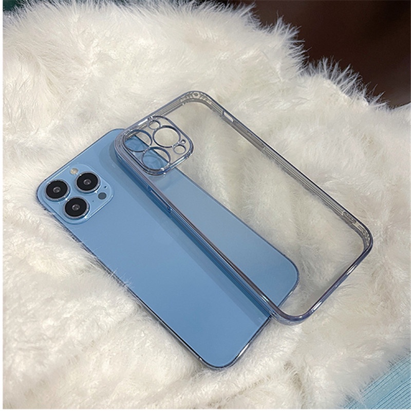 【Sierra Blue】Luxury Plating Square Frame Soft Silicone Case for iPhone 11 12 13 Pro Max XR X XS MAX Transparent Cover