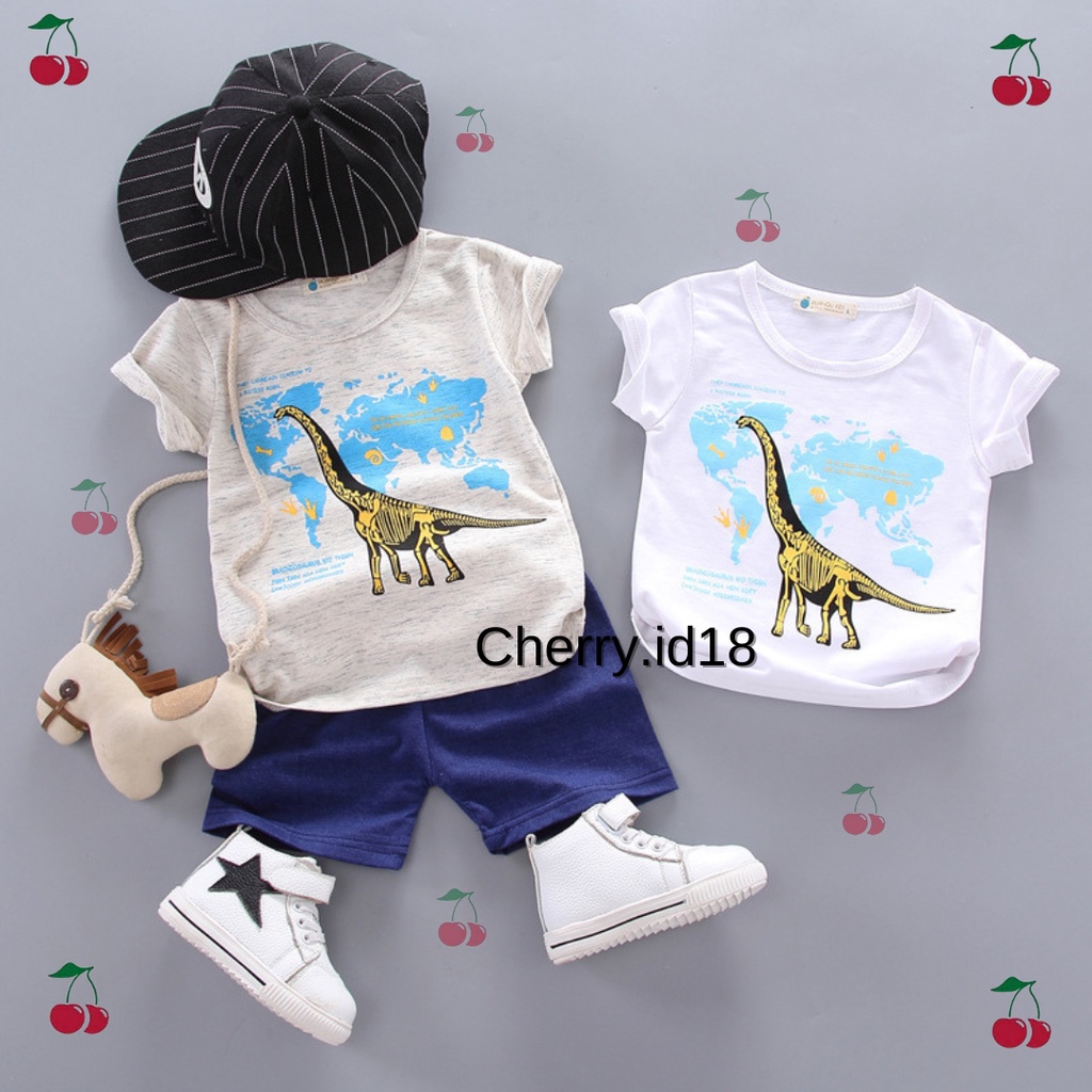 Cherry COD Setelan Baju Anak Laki Laki Motif Dino Maps / Baju Anak Laki Laki Dinosaurus SB43