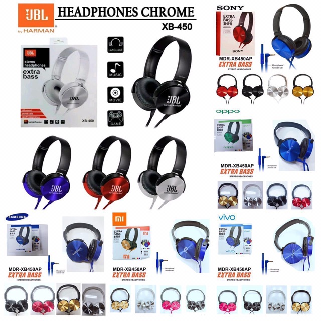 HEADPHONE CROME XB450 BRAND KWALITAS BAGUS BESI