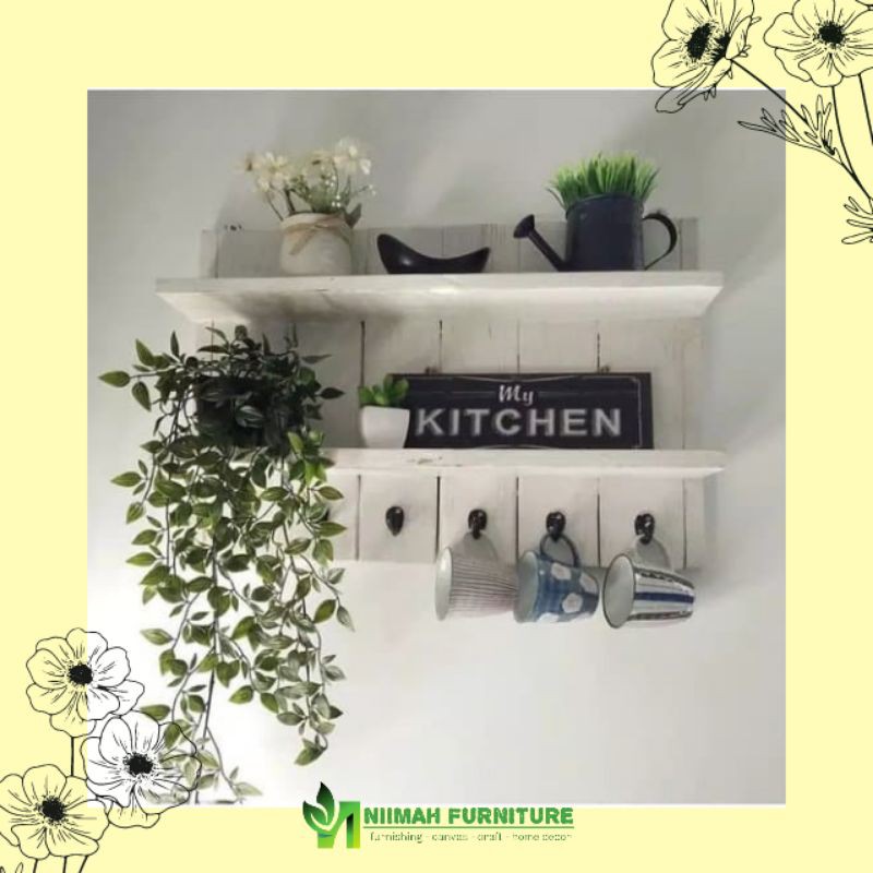 Rak Dinding Minimalis Vintage / Rak Gelas Gantung