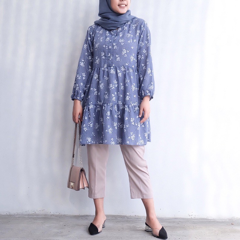 Owra Ruffle Dress - free Masker (Baju motif bunga/dress bunga)