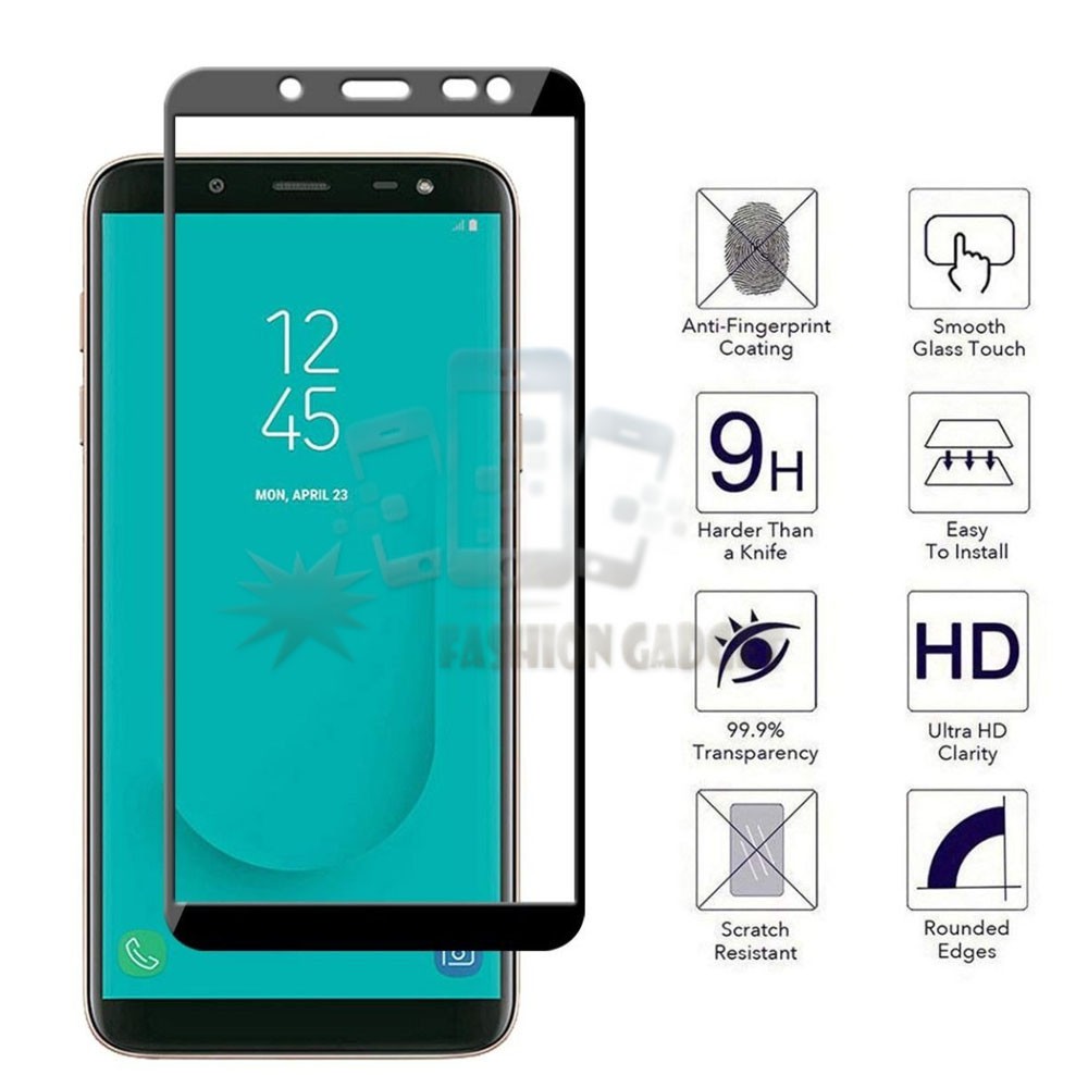 Tempered Glass Samsung Galaxy J6 2018 Full Color Bagian Depan Anti Gores Kaca Screen Guard Pelindung