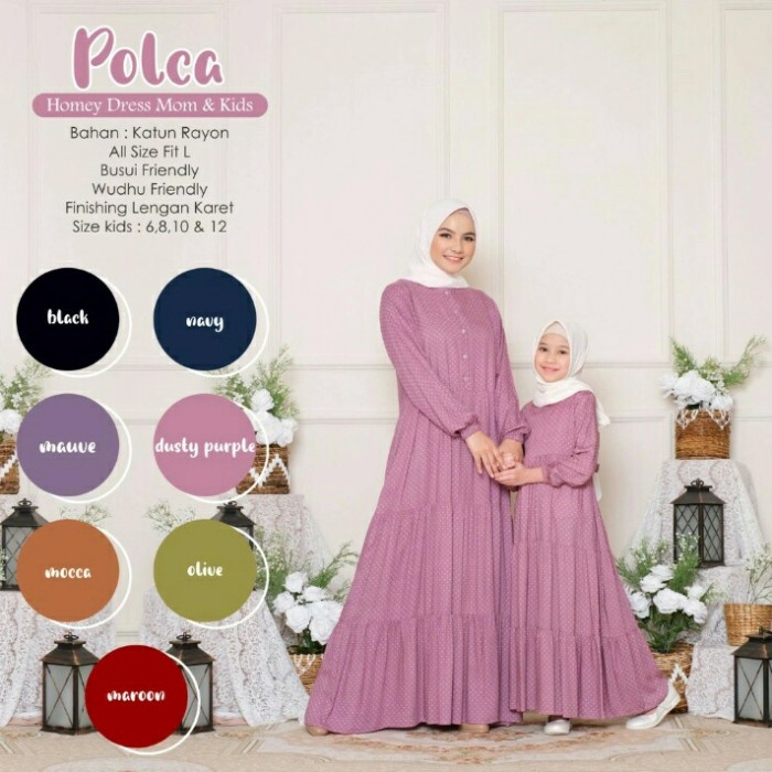 Set-Family-Muslim-Busana- Gamis Couple Ibu Dan Anak Warna Navy Punya Ka Nisa -Busana-Muslim-Family-