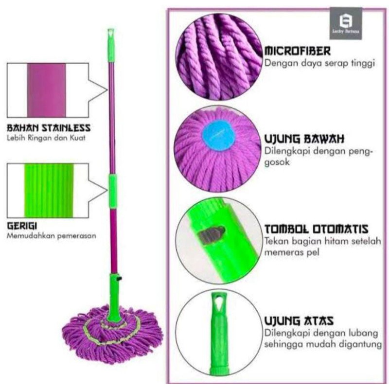 Perabot Rumah Tangga Perlengkapan Rumah Alat pel Magic twist mop pel putar