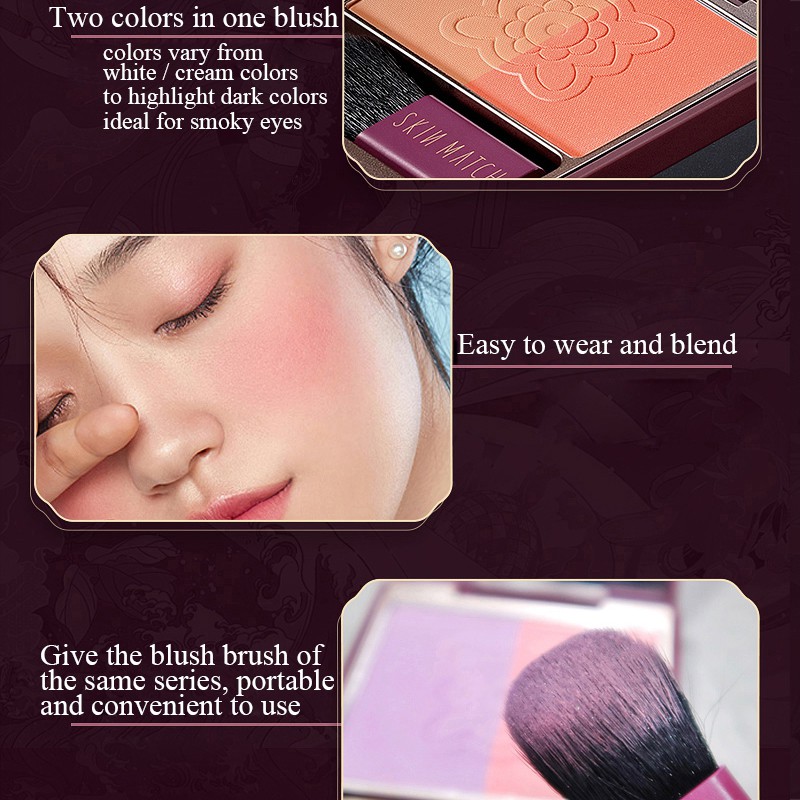 SKIN MATCH Two-Color Blusher Powder Face Makeup Shimmery or Matte Finish Waterproof Sweatproof