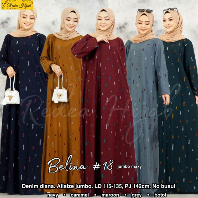 BELINA 18 BAJU GAMIS WANITA TERBARU 2021 GAMIS JUMBO WANITA KEKINIAN BAHAN DIANA DENIM MUAT LD 130