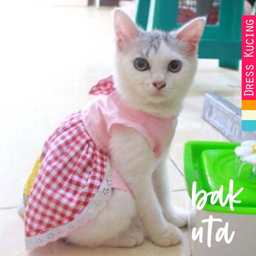 Dress kotak-kotak bunga anak paud / dress untuk kucing dan anjing lucu murah size S-XL