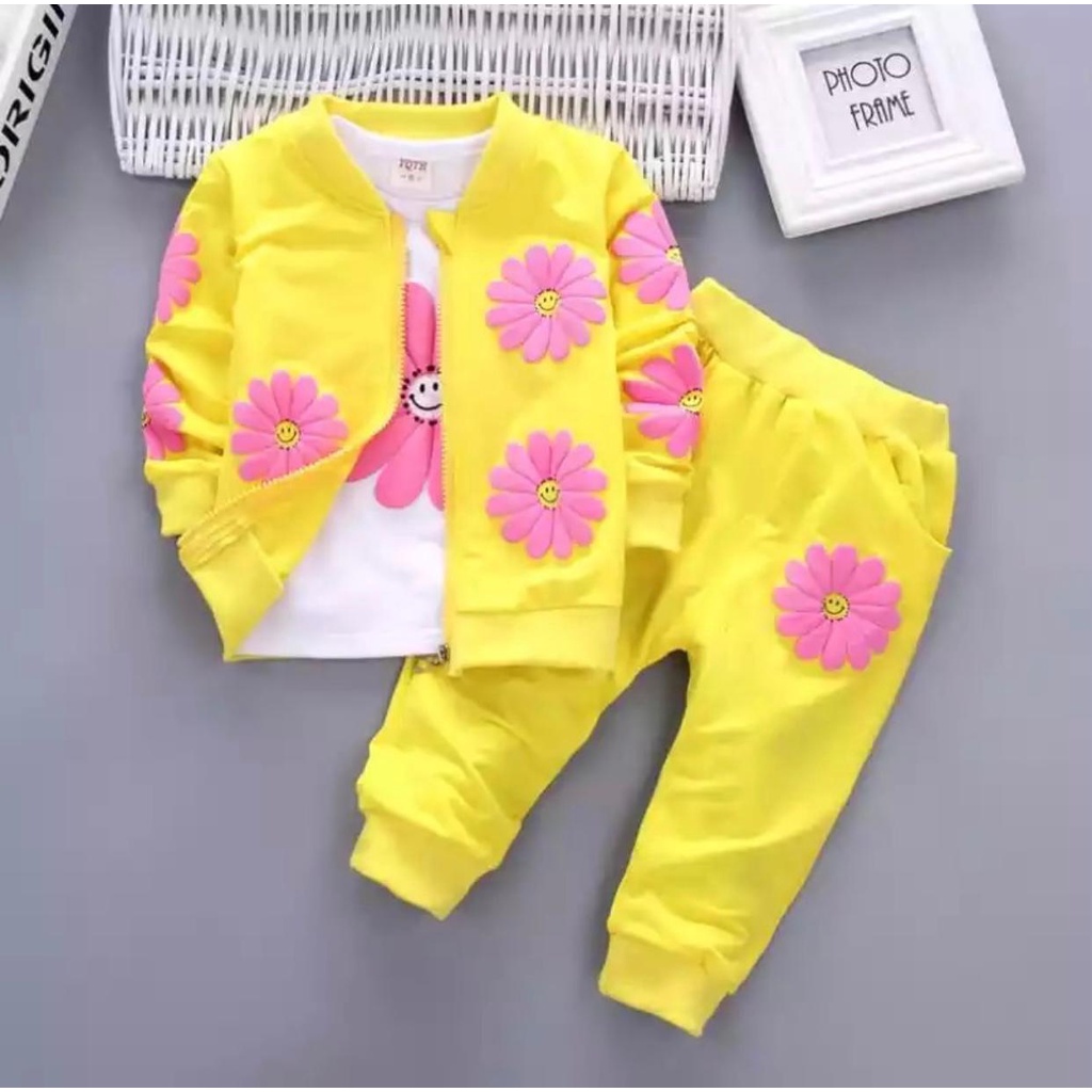 COD-SETELAN JAKET ANAK ANAK 3 IN 1 BAJU ANAK ANAK 1-5 TAHUN MOTIF SUN FLOWER BAJU ANAK PEREMPUAN SETELAN ANAK PEREMPUAN