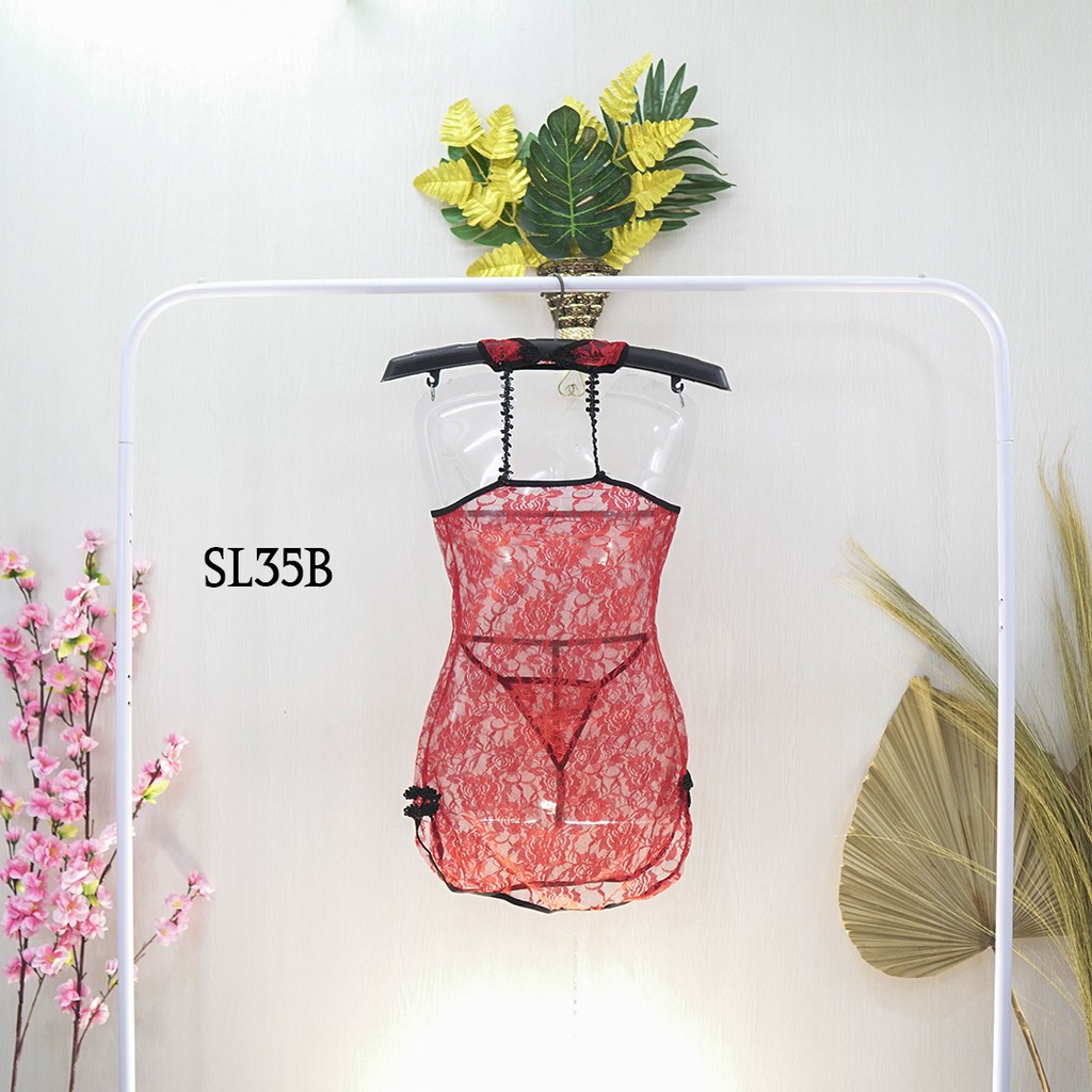 [BISA COD] LINGERIE CHEONGSAM BAJU TIDUR WANITA DEWASA LACE MERAH SL35B