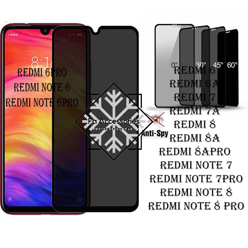 FA Tempered Glass Privacy Anti Spy Full Glue Xiaomi redmi note 6 6a 7 7a 8 8a 8apro 7pro 8pro pro