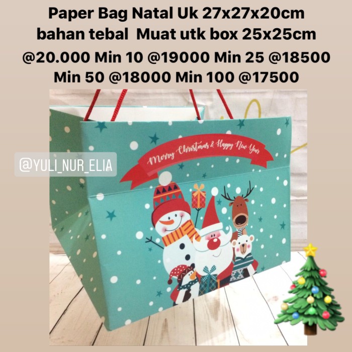 

Paper Bag Natal Uk 27x27x20cm bahan tebal Muat utk box 25x25cm