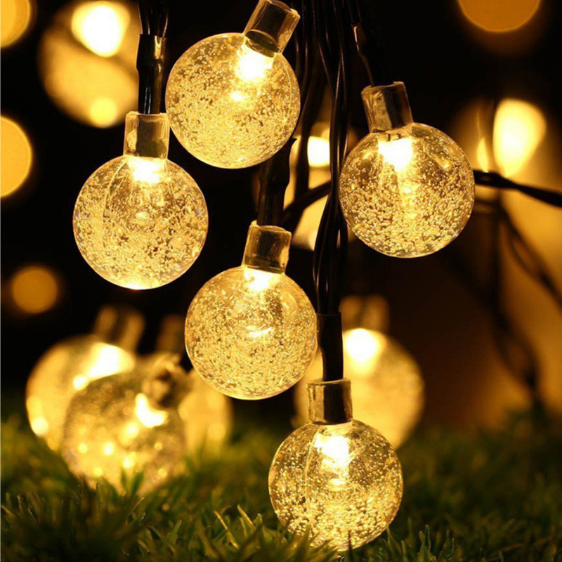 Solar Energy LED Crystal Ball Bubble Lamp/8 Modes Fairy String Lights/Outdoor Waterproof/Garden Christmas Festival Party Decoration/Warm White Colorful