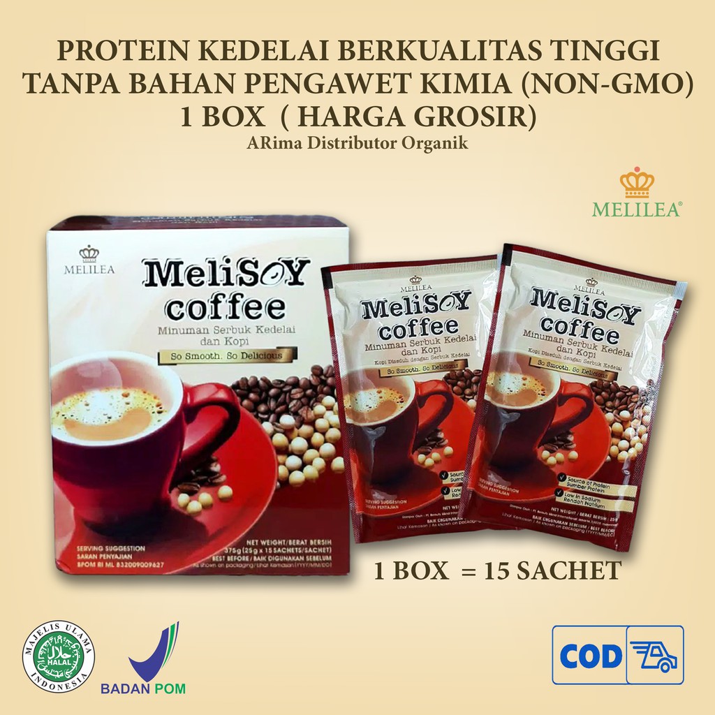 

[Box] Minuman Susu Kedelai Melisoy Soyhealth Coffe 15 sachet Halal MUI Diet Detox Aman BPOM