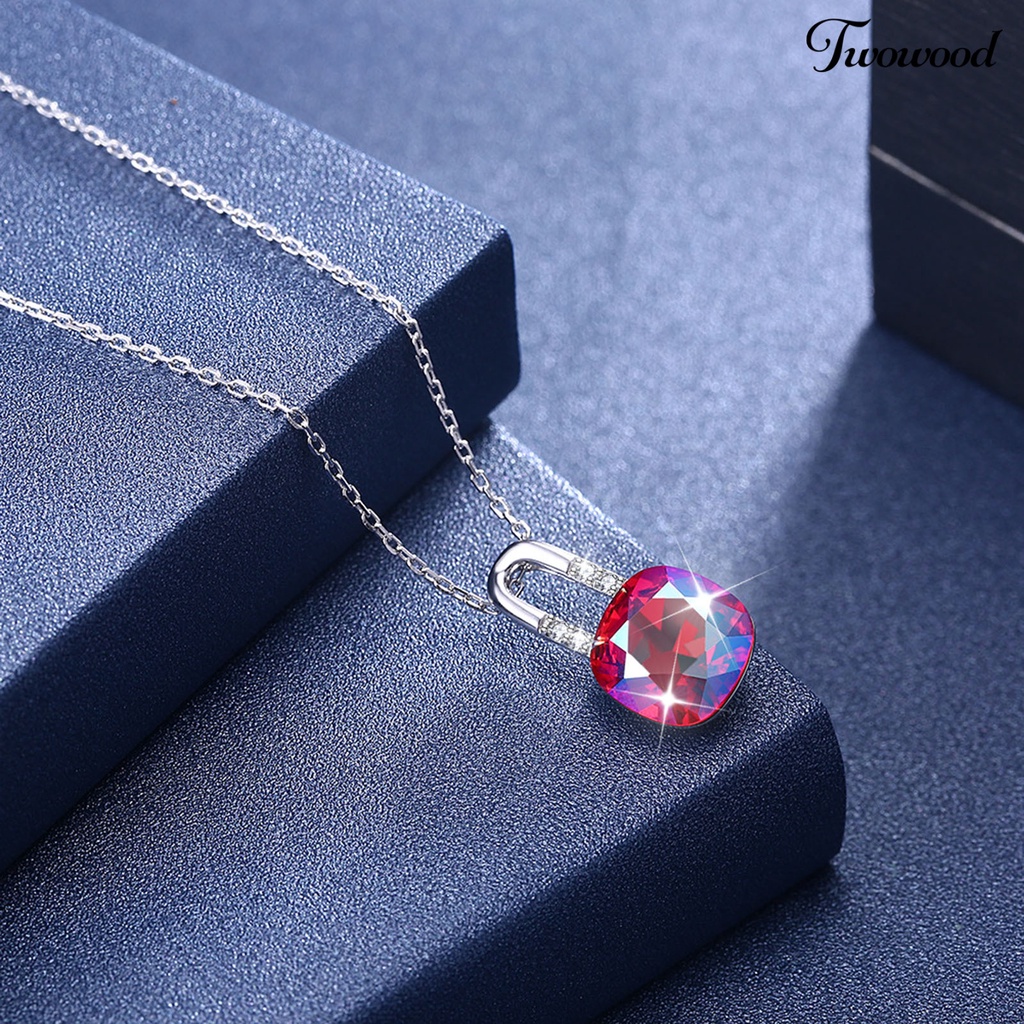 Twowood SILVERHOO 925 Silver Female Clavicle Necklace Exquisite Faux Crystal Lock Pendant Necklace for Party