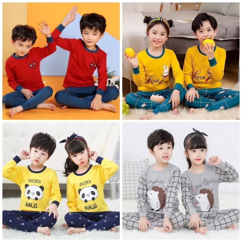 Baju Tidur Anak/Setelan Anak Couple Celana Panjang /Piyama Set Anak laki laki perempuan