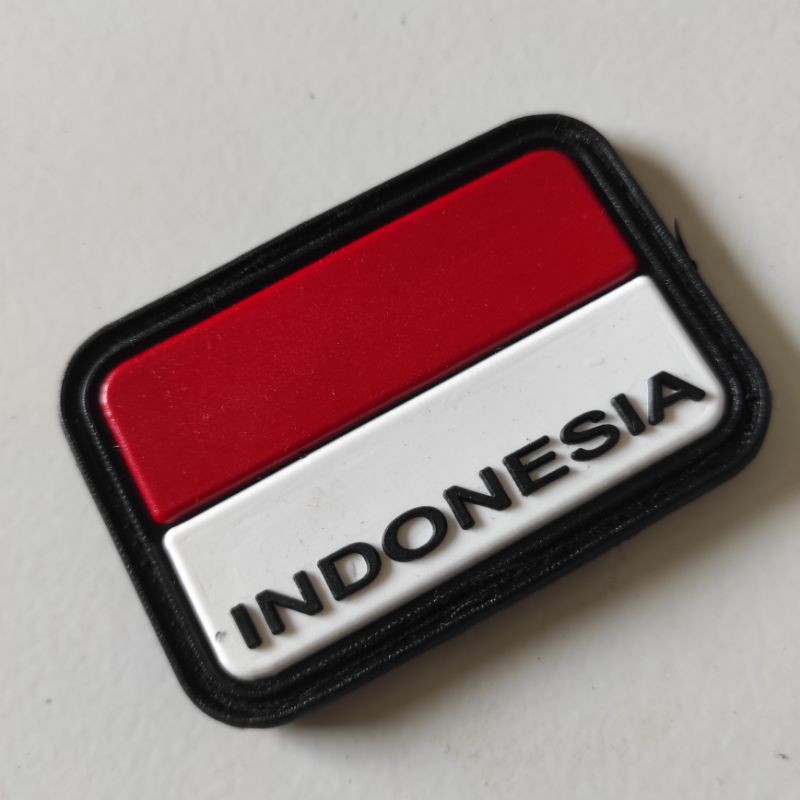 PATCH RUBBER LOGO BENDERA MERAH PUTIH TULISAN INDONESIA/TEMPELAN EMBLEM KARET PEREKAT VELCRO