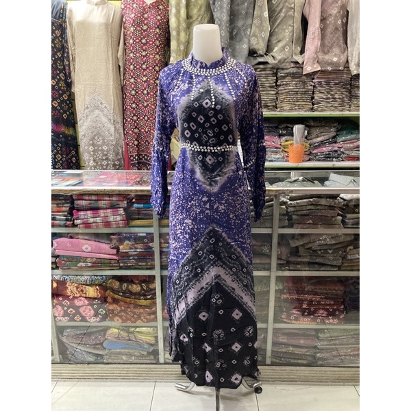 Gamis Klok Jumputan Palembang | Bahan Serat Jagung | Motif Lilin