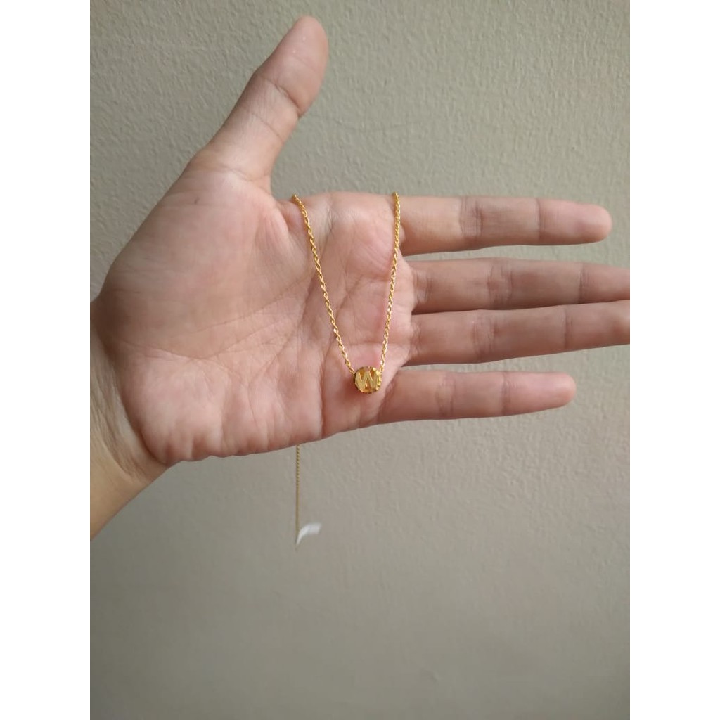 Set Kalung dan Liontin Inisial Huruf W Bulat Elegant Emas Asli