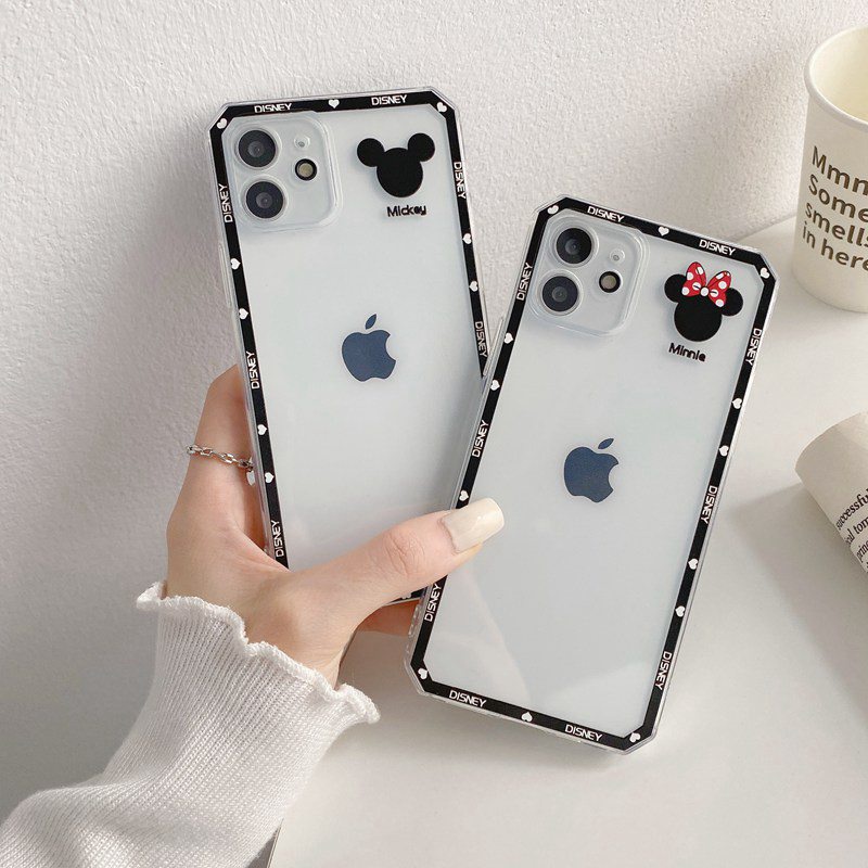 Cube Black Mickey &amp; Minnie Soft Case iP iPhone 7 8 + Plus X XR SE 2020 XS Max 11 12 13 Pro Max Clear Casing Apple