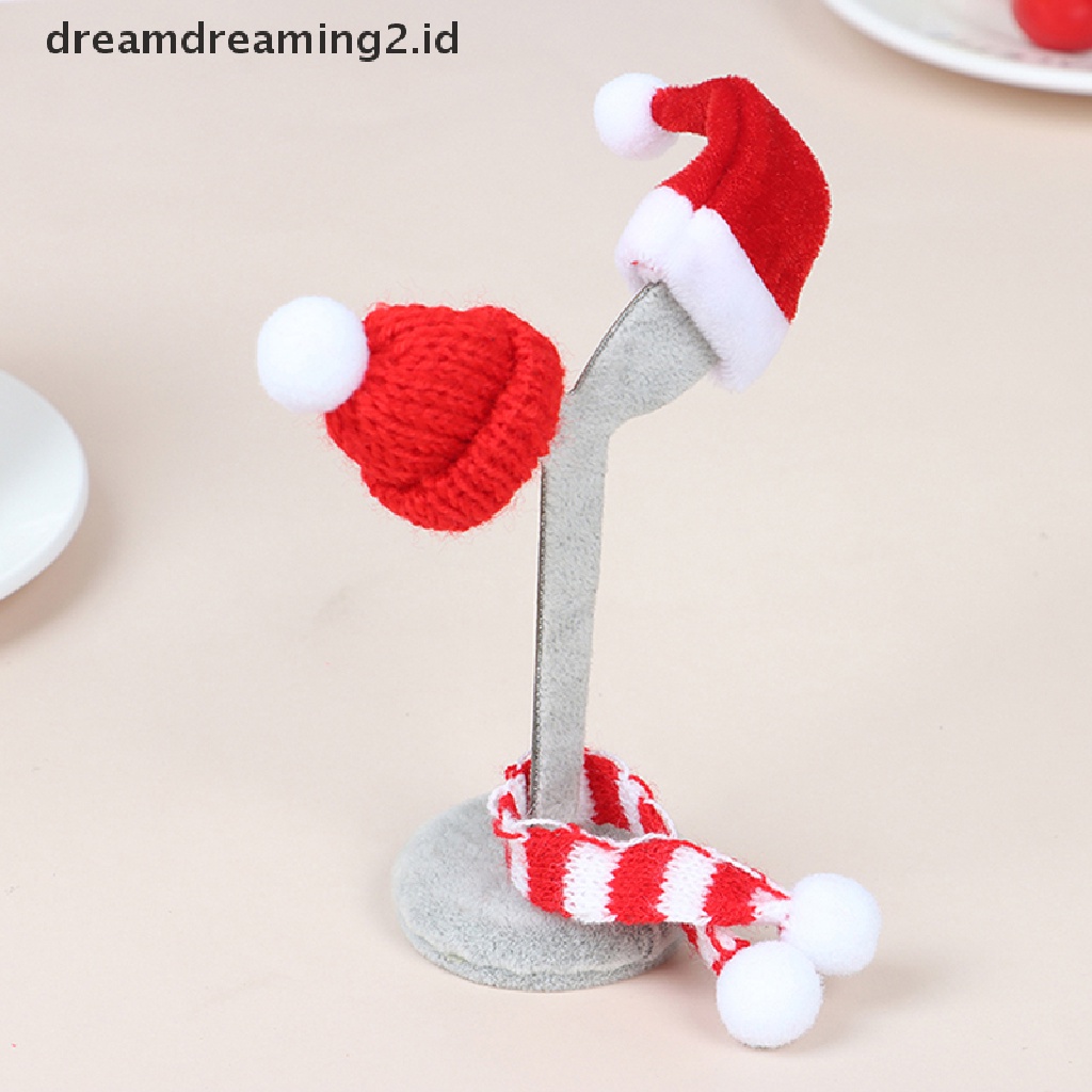 (LIKE) 2pcs Topi + Syal Mini Untuk Dekorasi Natal Boneka