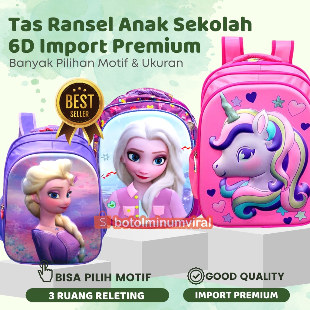 Tas Ransel Anak Sekolah Cewek Motif Disney Frozen Sofia Little Pony