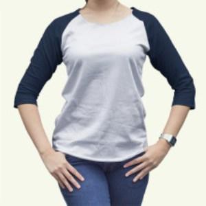 XL-XXL Tshirt Kaos Raglan Oneck Wanita Cewek Body Putih Combed Jumbo Murah