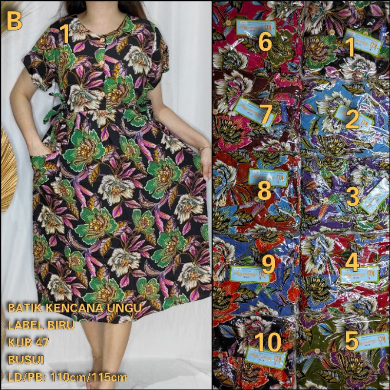DASTER 47 KENCANA UNGU LEBEL BIRU/DASTER TALI SAMPING ORI BATIK KENCANA UNGU LD 110 CM