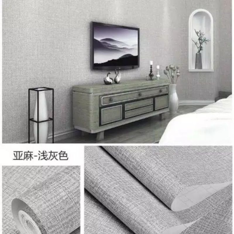 Wallpaper Polos Abu-abu Wallpaper Sticker Dinding Abu-abu Polos  Bertekstur Serat Kain Mewah