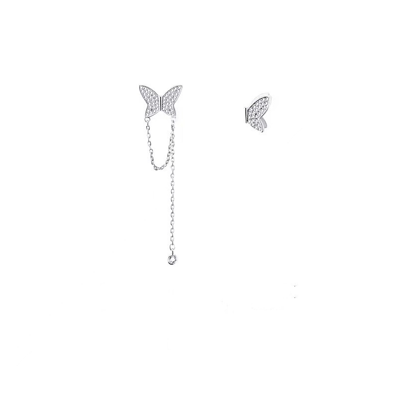 Anting Kait Gantung Asimetris Desain Kupu-Kupu Hias Zircon Gaya Korea Untuk Wanita